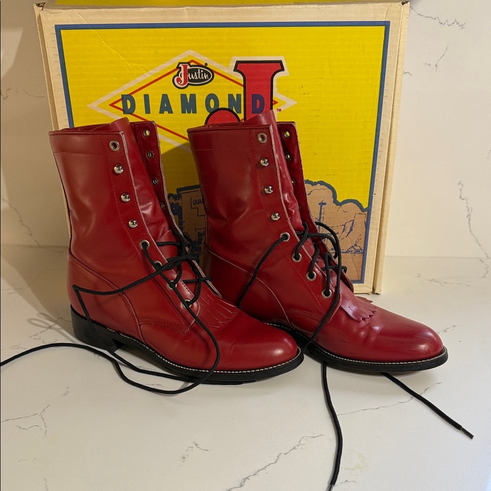 Justin Boots Red Lace Up Boots